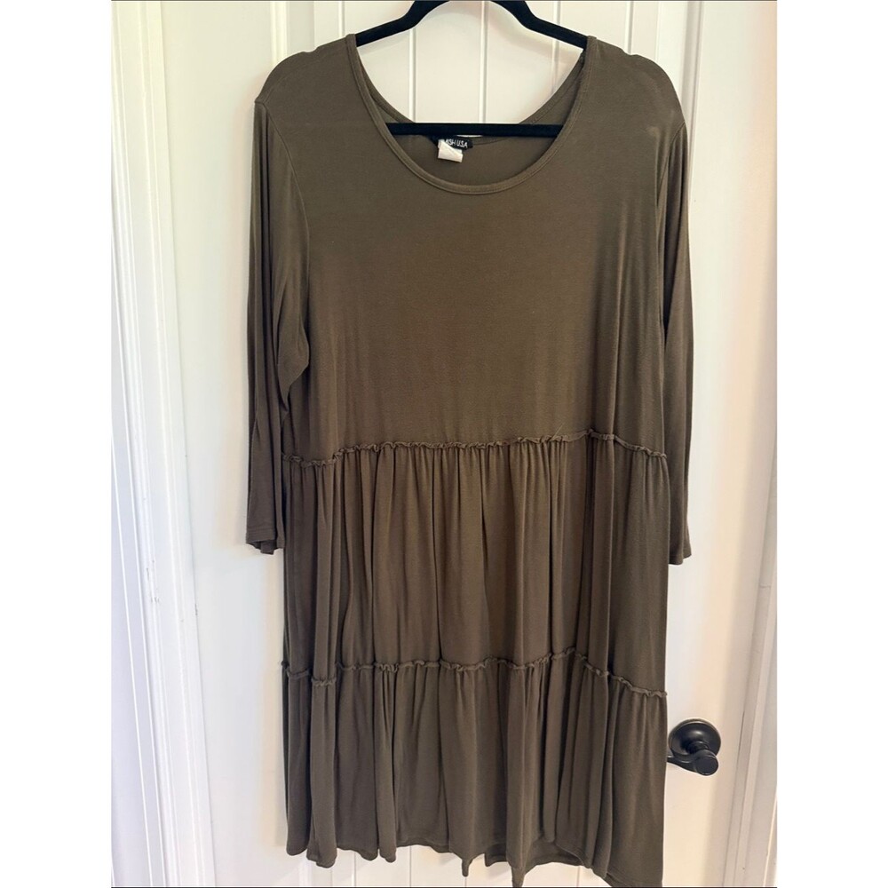 Hemish Women’s Olive Tiered Midi Dress - Soft Knit XL